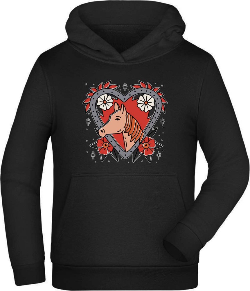 Horse Hoodie Kids Hooded Sweater - red heart with horse head i137